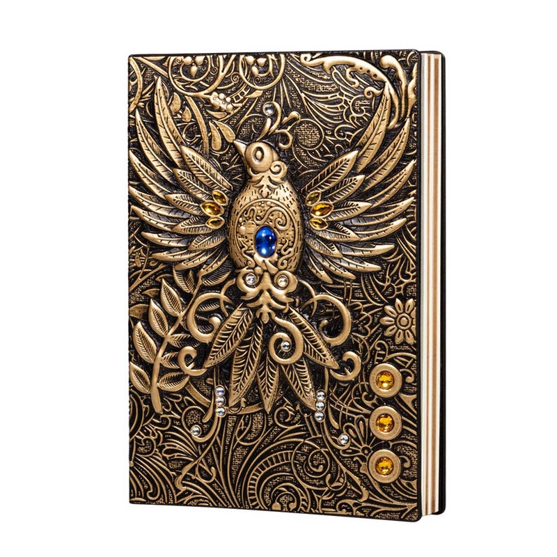 molshine A5 (5.5" x 8.3") Embossed Journals Vintage Notebook,Retro Leather Bronze Diary,100 Sheets Paper,Hardcover Travel Notepad for Writing,Sketchbook,Collection,Gift,Decoration, Phoenix(Bronzed) - Image 1